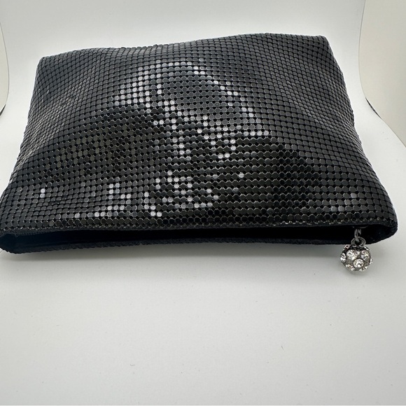 Vintage Neiman Marcus Black Mesh Shiny Chainmail Clutch Purse Rhinestone zipper - Picture 3 of 15